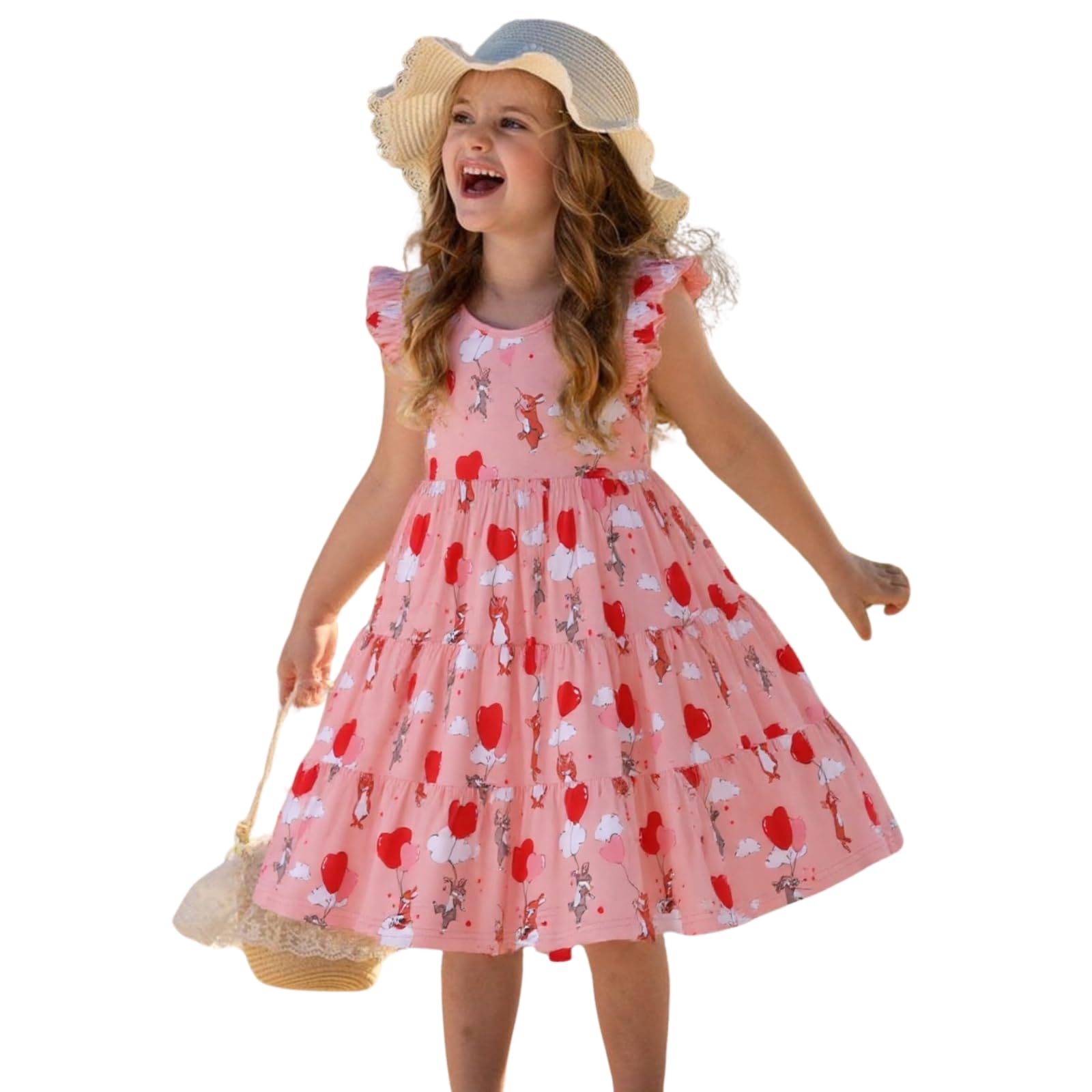 HILEELANG Little Girls Short Sleeve Dresses Easter Summer Cotton Casual Skater Swing Twirly Sundress