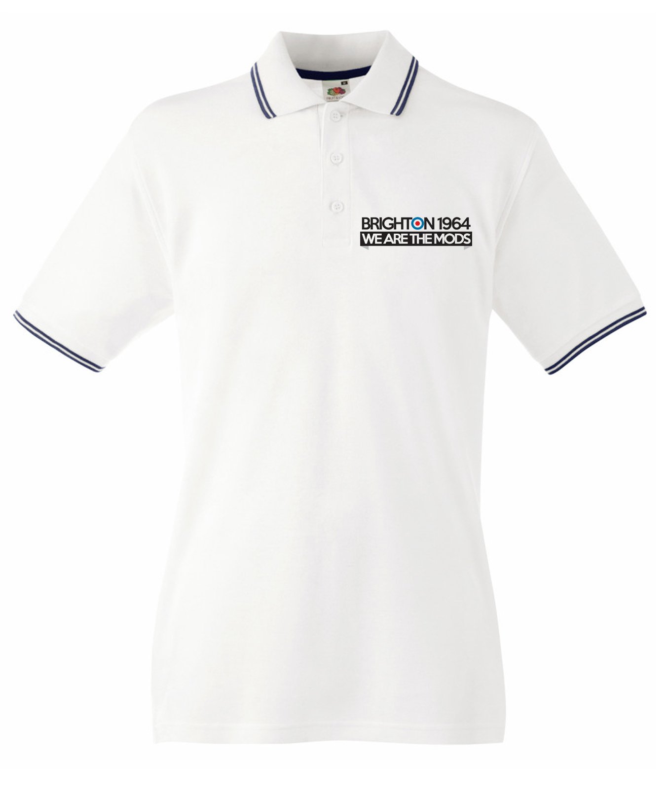 Tribal T-Shirts Men's White Brighton 1964 - We Are The Mods Tipped Polo T-Shirt (Large, )
