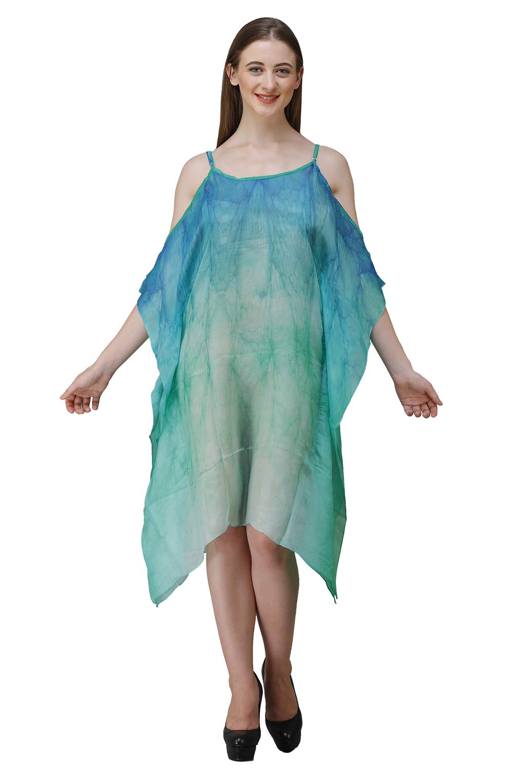 Short Green Cut Shoulder Digital Printed | Georgette Kaftan | Vacation Wear | Beach Wear | Coverups | Kaftan Dress | For Women | Free Size [M-3XL]-image-9