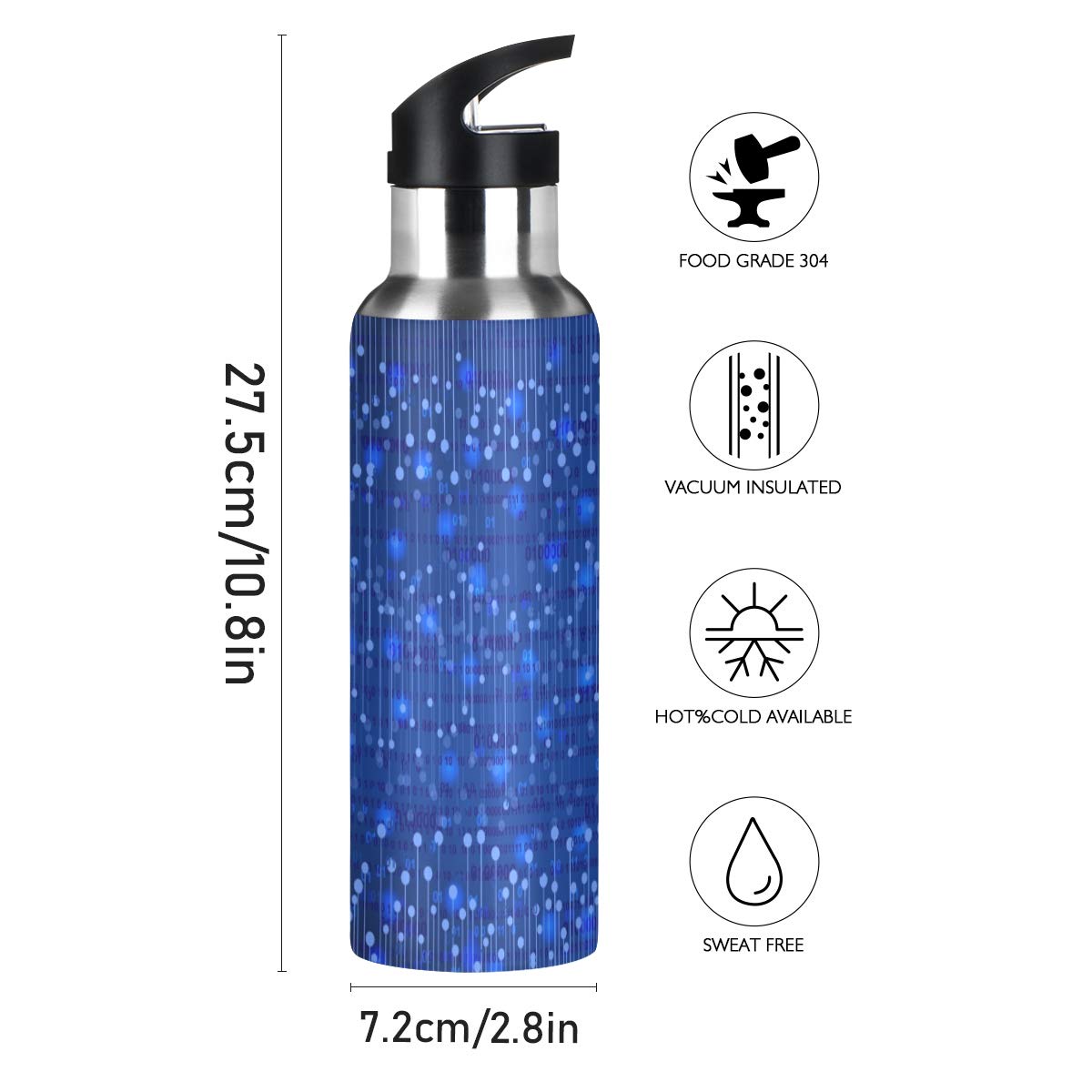 Mnsruu Edelstahl-Wasserflasche 600 Ml – Vakuumisoliert, Hält 24h Kalt/8h Heiß, Mit Strohhalm & Breitem Griff