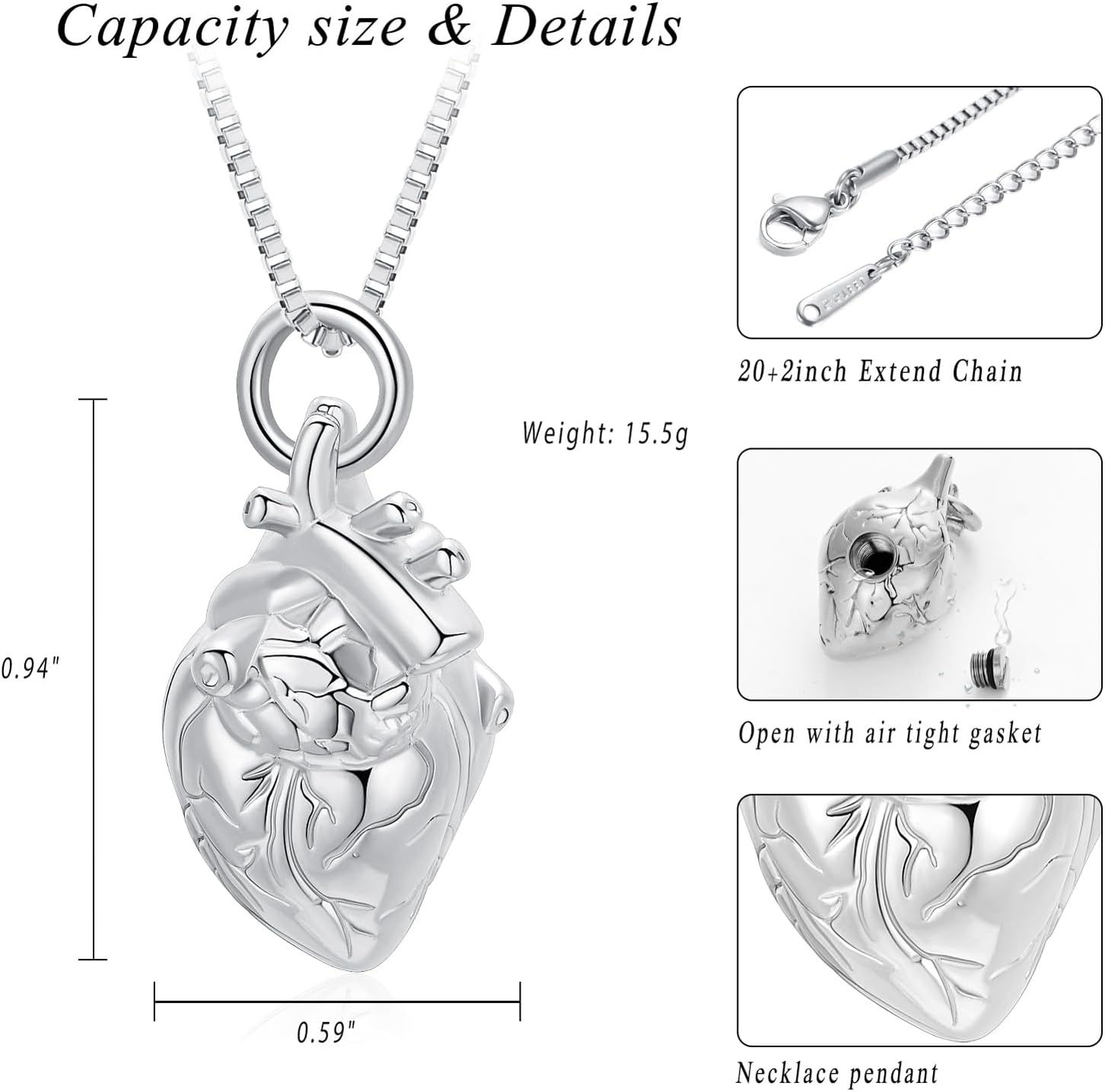XSMZB Heart Cremation Jewelry Ashes Pendant for Human Pet Funeral Urn Necklace for Ashes Women Men Memorial Urn Jewelry - Image 2