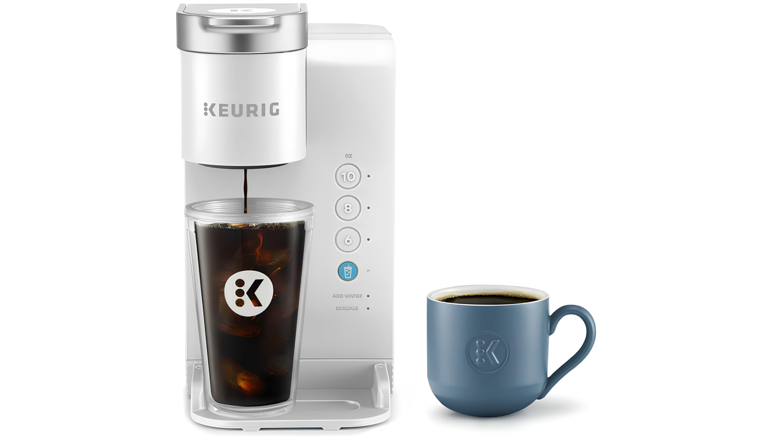 KeurigK K-Iced Essentials Iced and Hot Single-Serve K-Cup Pod Coffee Maker, 4 Cup Sizes, 36oz Removable Reservoir & ICED TUMBLER (White)
