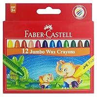 Faber-Castell Coloured Jumbo Wax Crayons, Assorted – Pack of 12, (21-120037)