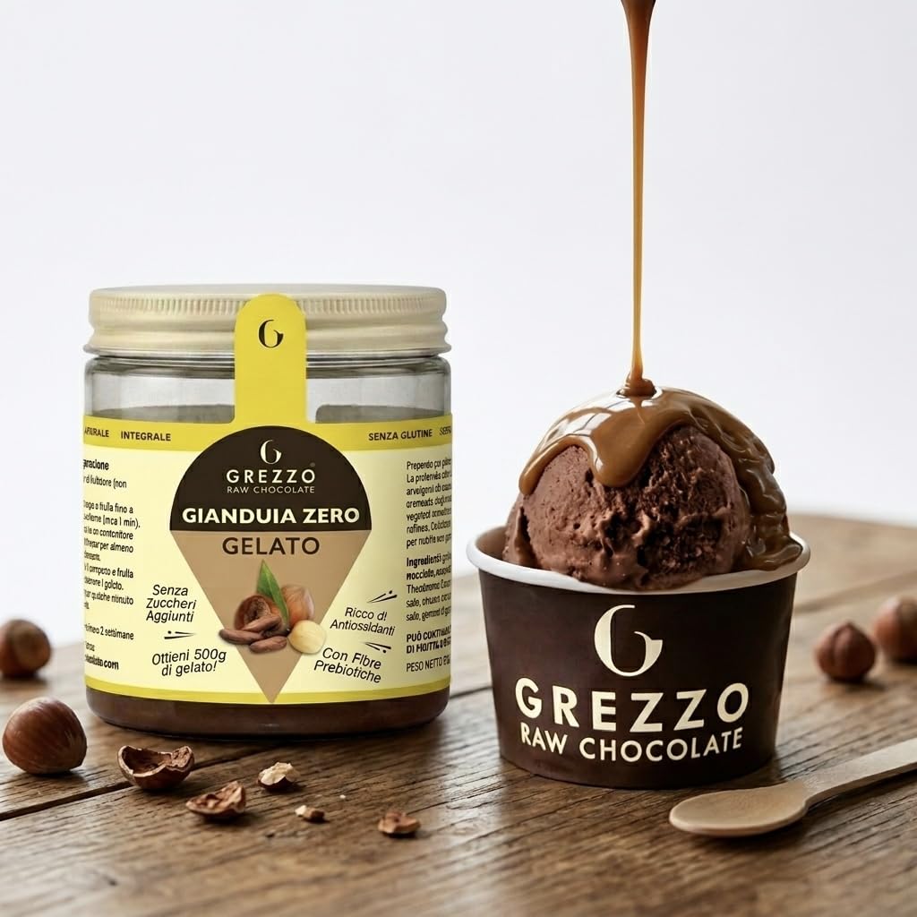 Preparato per Gelato alla Gianduia Senza Zucchero – Nocciole e Cacao Crudo – Senza Gelatiera, Facile e Veloce – Senza Lattosio e Glutine – Confezione da 2 per 1000g di gelato