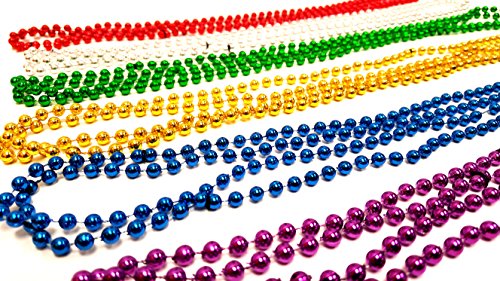 Festive Metallic Beaded Necklaces, Mardi Gras Beaded Necklace Multi Packs (Red, Blue, Silver, Green, Gold, Purple) (72 Piece Pack) #TOP1