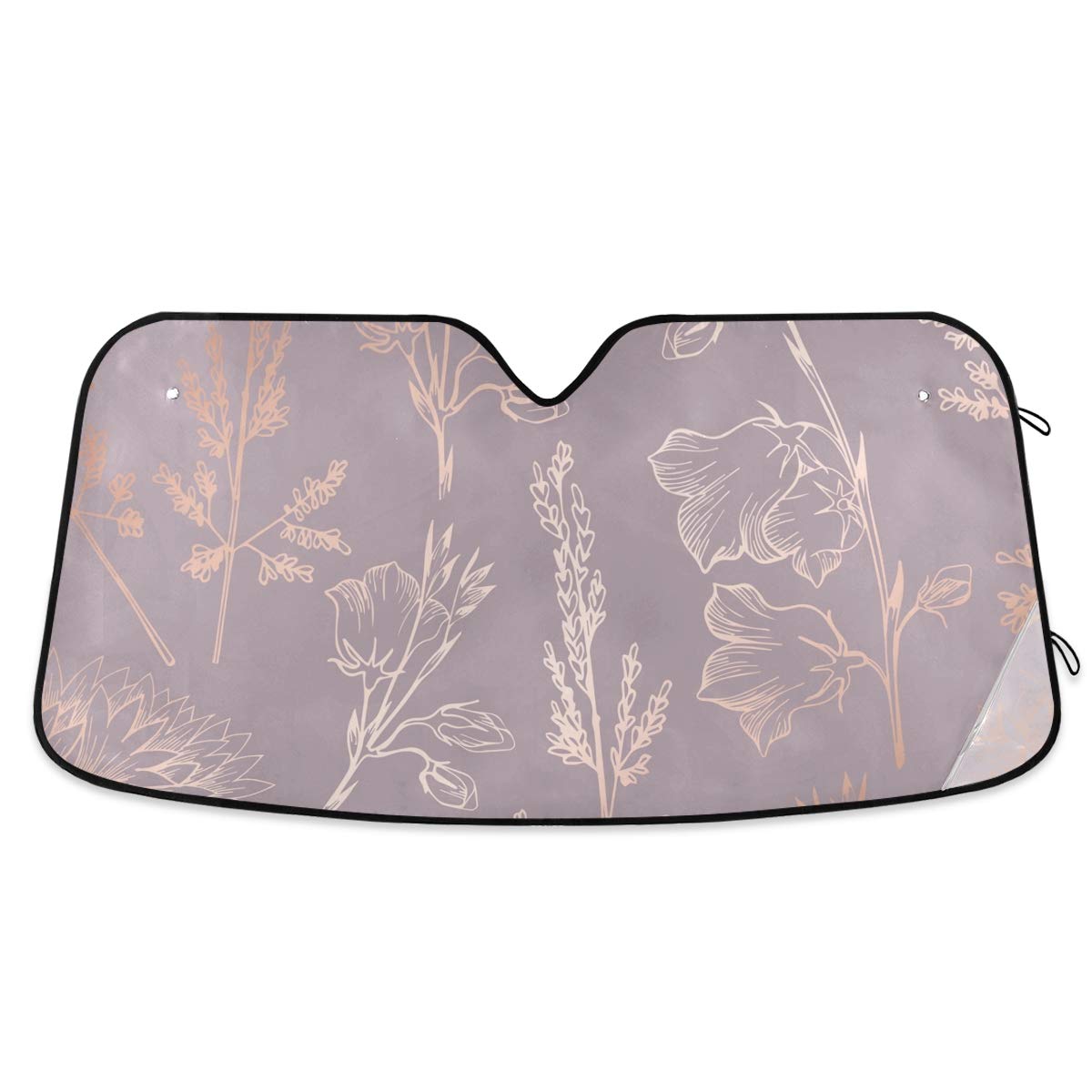 YYZZH Elegant Pink Rose Gold Floral Car Windshield Sun Shade Block UV Rays Sun Visor Protector Accordion Folding Sunshade Keep Vehicle Cool&Damage Free,Easy to Use,Fits Windshields of Various Sizes