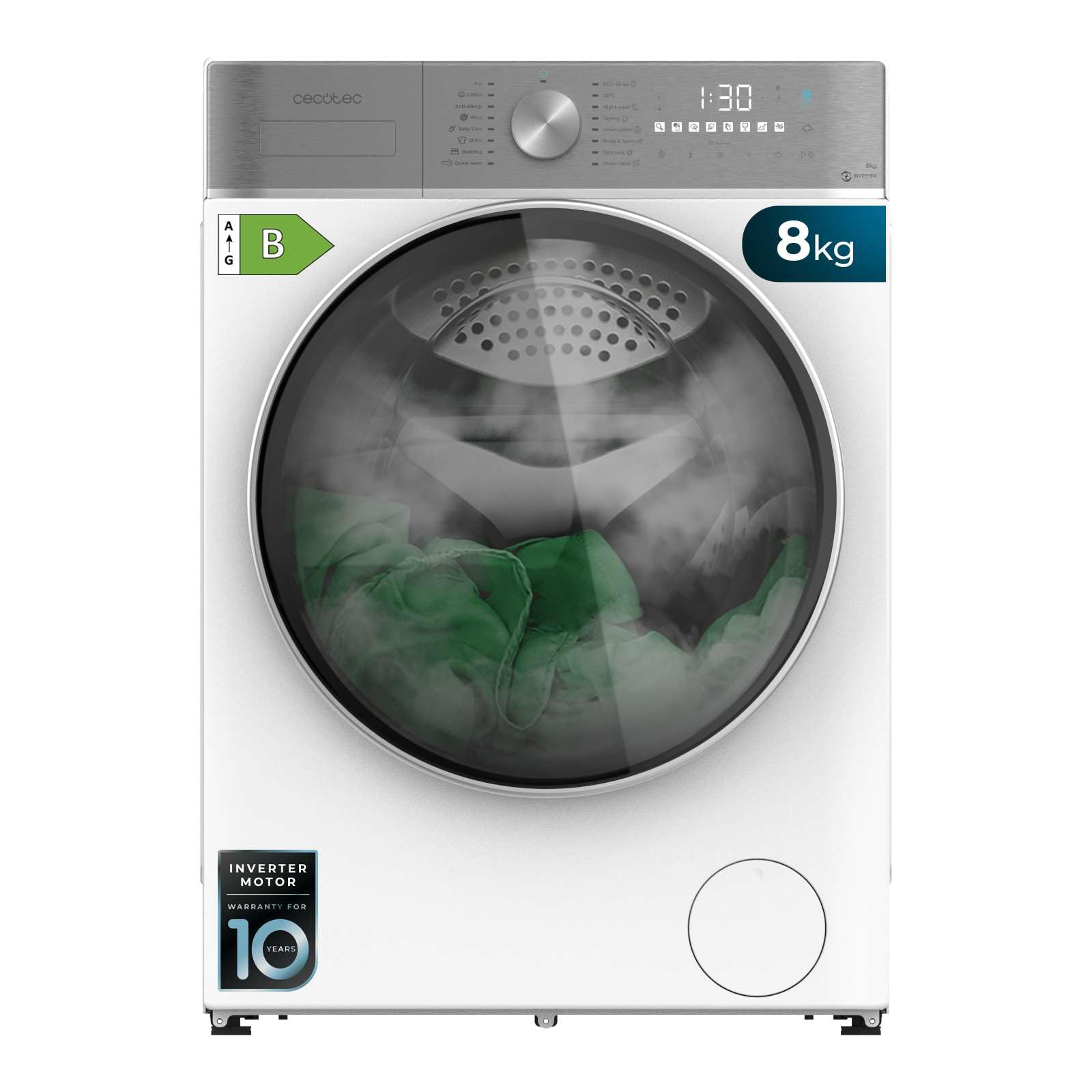 Cecotec Lavadora Secadora 8-5Kg Carga Frontal Bolero Wash&Dry 8580 Inverter A. 1400RPM, 16 Programas, Motor Inverter Plus, SteamMax, OnSmart, Fuzzy Logic, SpaCare y Detector de Carga