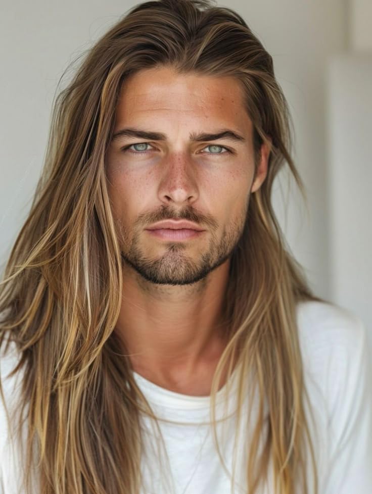 Sallcks Mens Long Blonde Brown Long Straight Wig Middle Part Synthetic Hair Wigs for Daily Party Costume Halloween