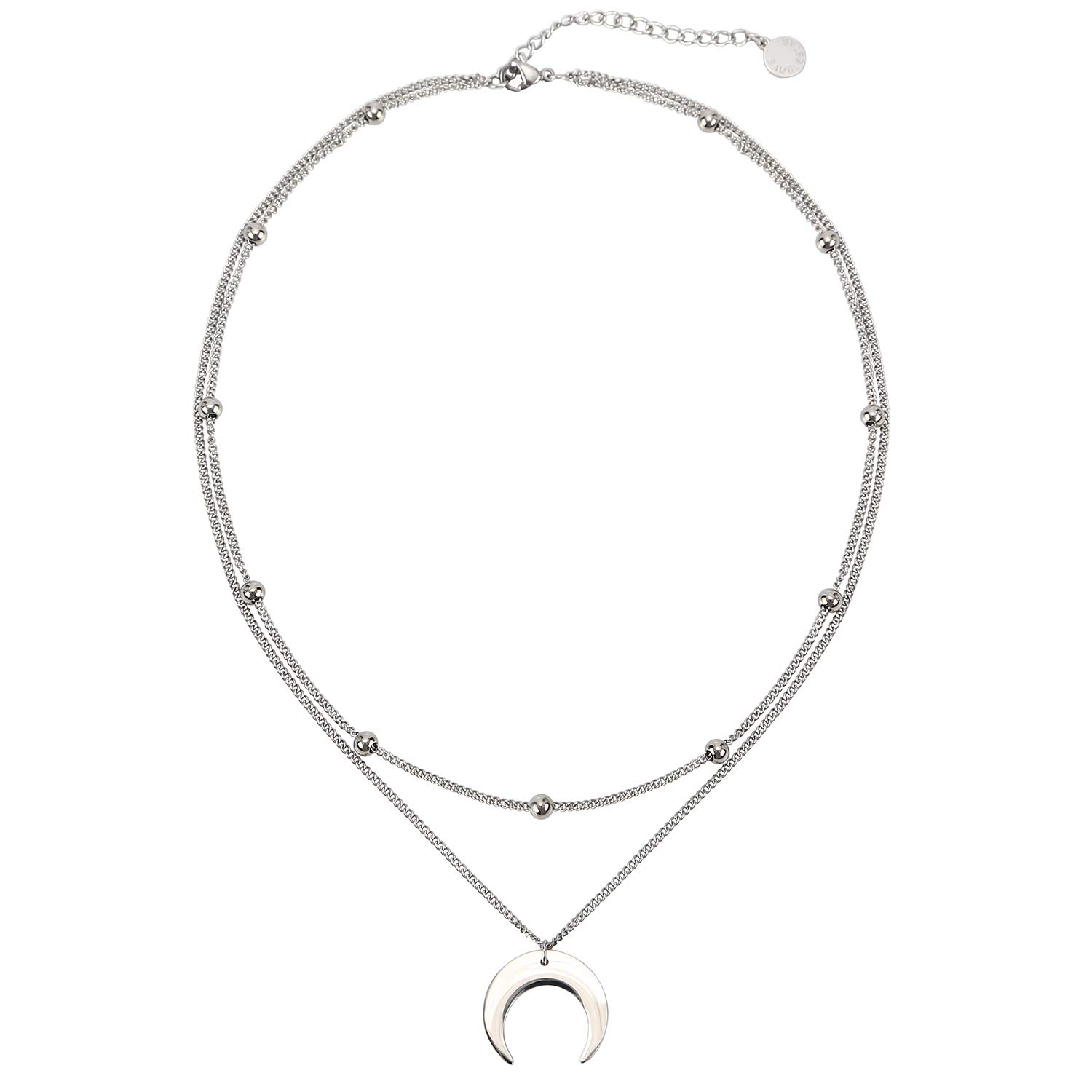 Crescent Pendant Necklace Layering Titanium Chain Choker for Women