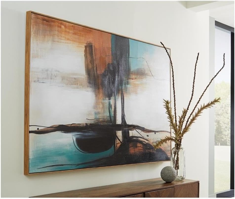 Brunonia 71" x 47" Abstract Canvas Wall Art in Black, Blue, and Orange