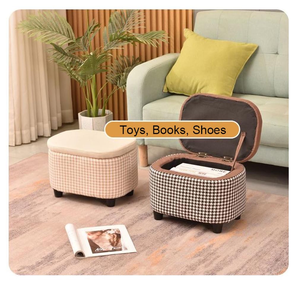 Pouf Grande con Contenitore, poggiapiedi Imbottito in Stile retrò per Soggiorno e Ingresso, Sgabello per cambiarsi Le Scarpe con Seduta Imbottita, Soluzione d'arredo eleg