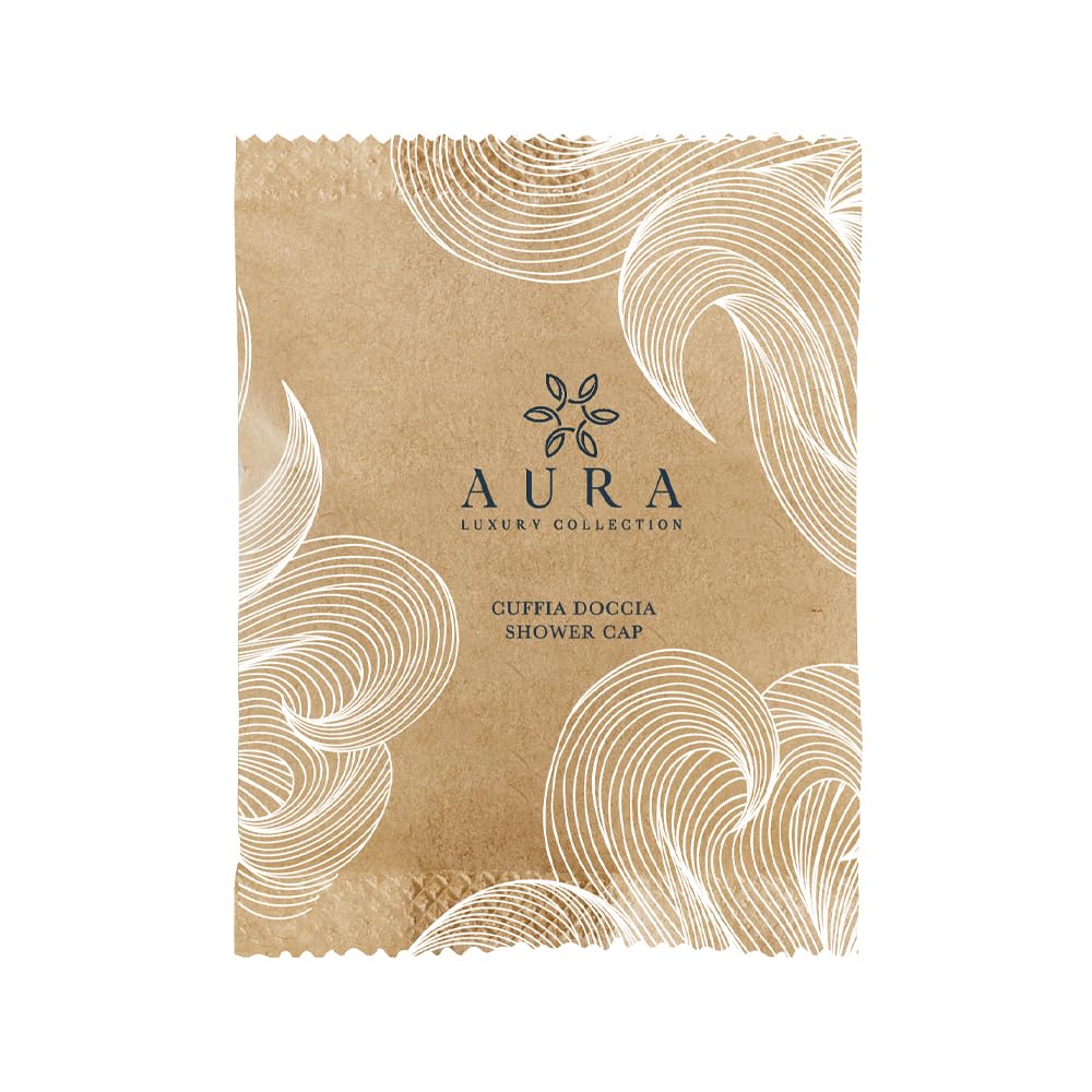 Aura Luxury Collection ® Auriculares desechables impermeables para el cabello para usar en la ducha de talla única con banda elástica de flujo de papel 100% reciclado (1000)