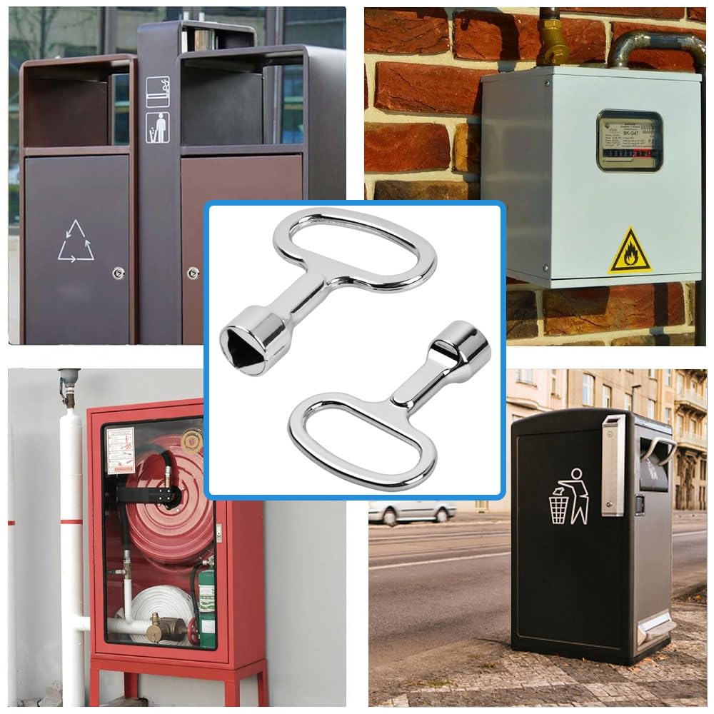 Jonami Clé Triangulaire Poubelle Universelle Déchet Conteneur Compteur Gaz Eau Électricité Recyclage Métal – Lot de 2