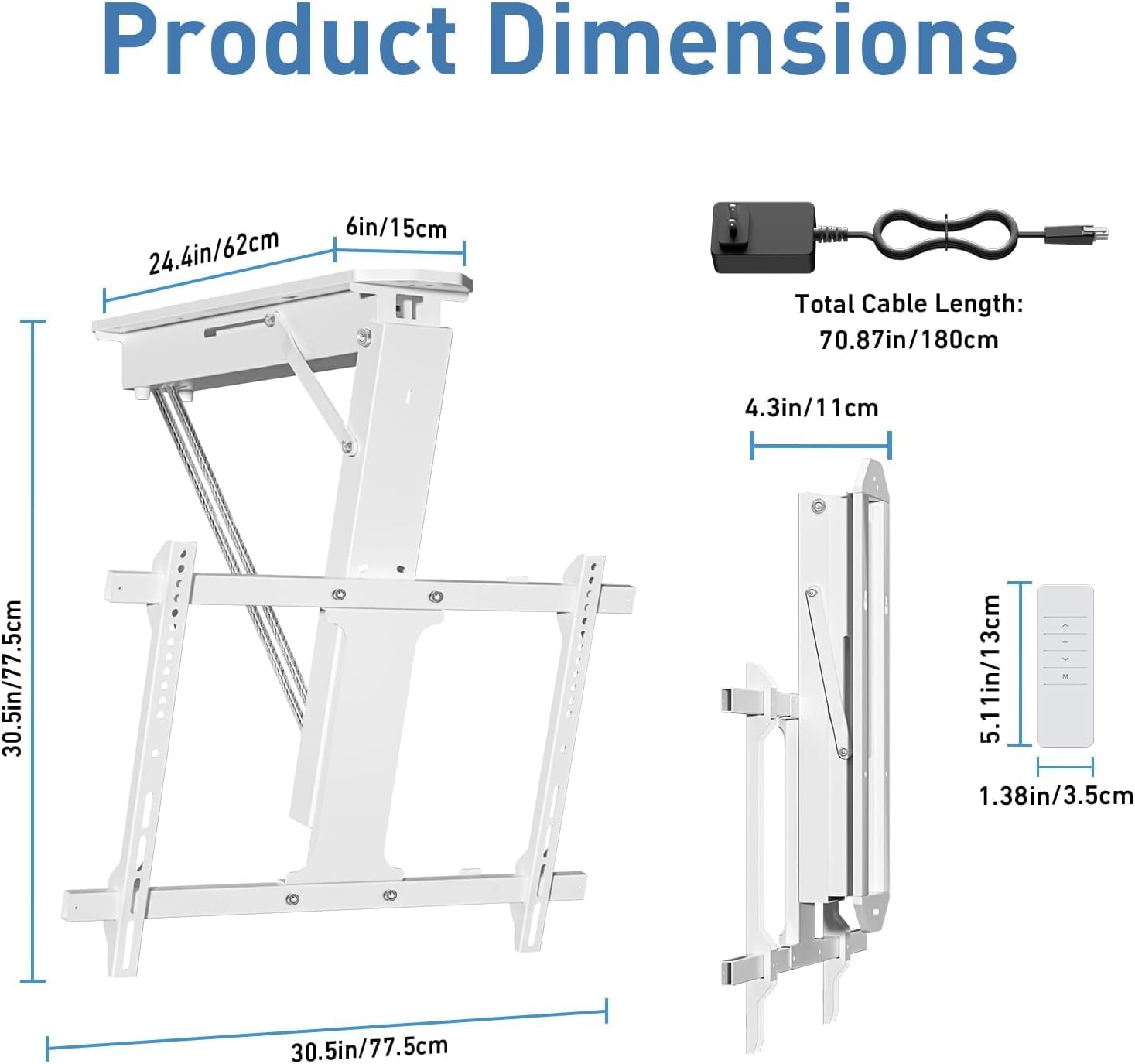 XINYAO Electric Ceiling TV Mount with Remote, Motorized Ceiling Mount TV Bracket Flip Down for 32 to 70 inch Flat Curved Screen Mount Drop Down for Flat Pitched Roof Indoor Outdoor (White)