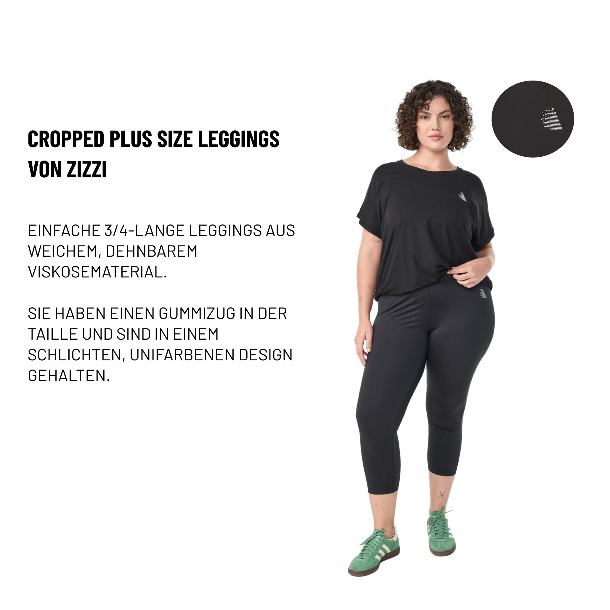 Zizzi Capri Sport-Leggings Damen große Größen, 3/4 Workout-Tights Schwarz | Eng anliegende Workout-Capris in 3/4-Länge für curvy Damen: sportliche Sporthose und Capri-Leggings mit breitem Bund