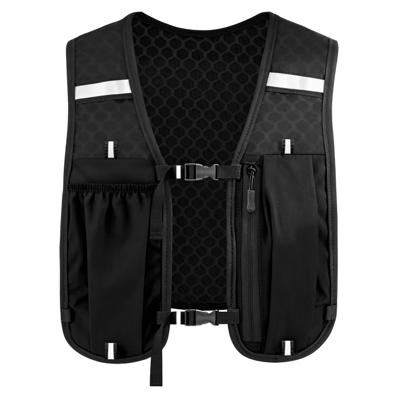 Running Vest with Phone Holder – Lightweight Hydration Compatible Backpack for Trail Running Marathon Hiking Cycling – Adjustable Breathable Black Fitness Vest for Men and Women