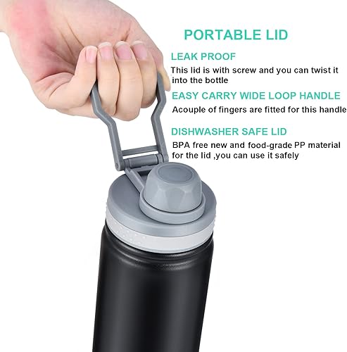 Miniatura 3 de Botella de agua aislada, botella de agua aislada al vacío, de acero inoxidable, botella deportiva de doble pared con boquilla a prueba de fugas y