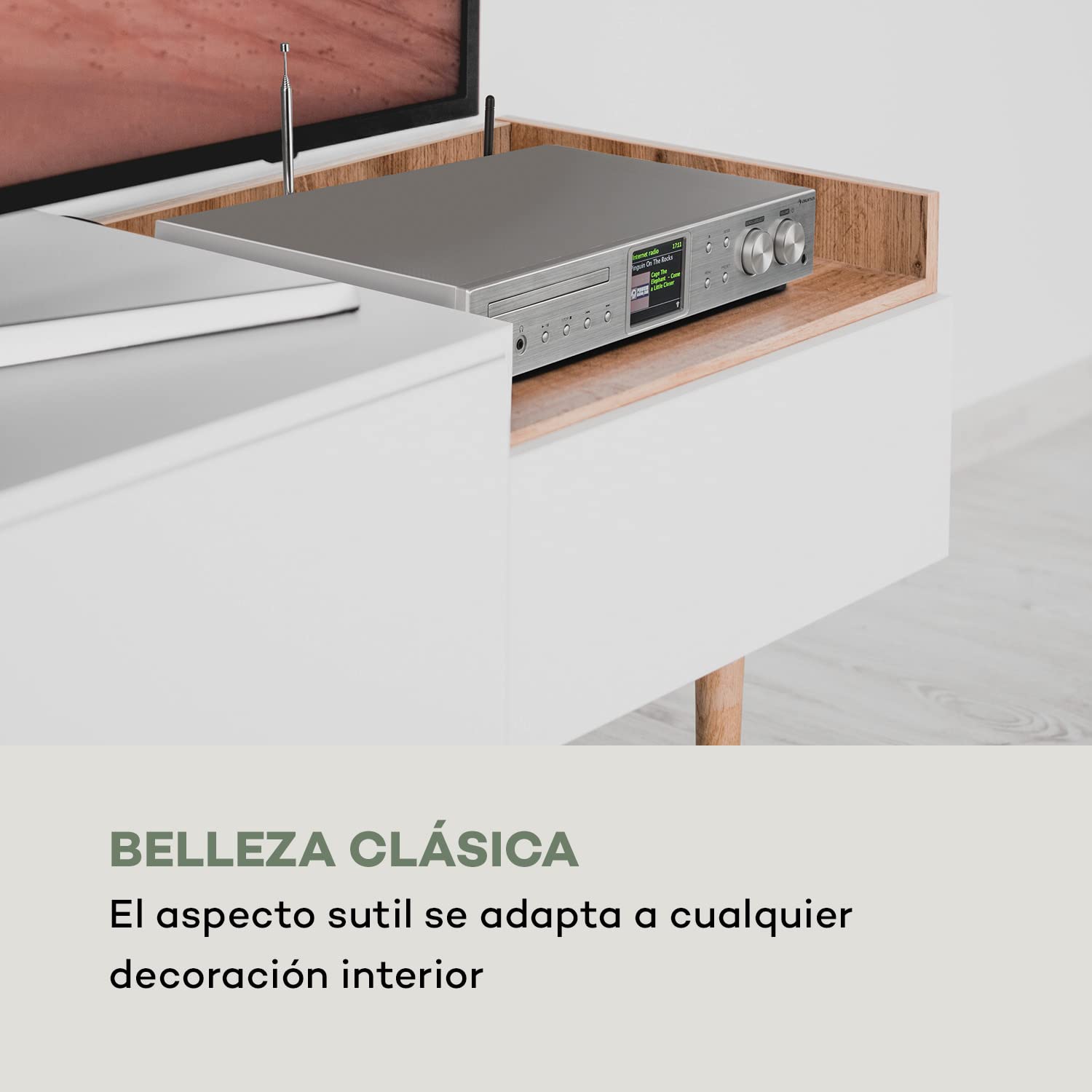 AUNA iTuner CD Receptor HiFi Radio de Internet/Dab+/FM Reproductor de CD WiFi Plata