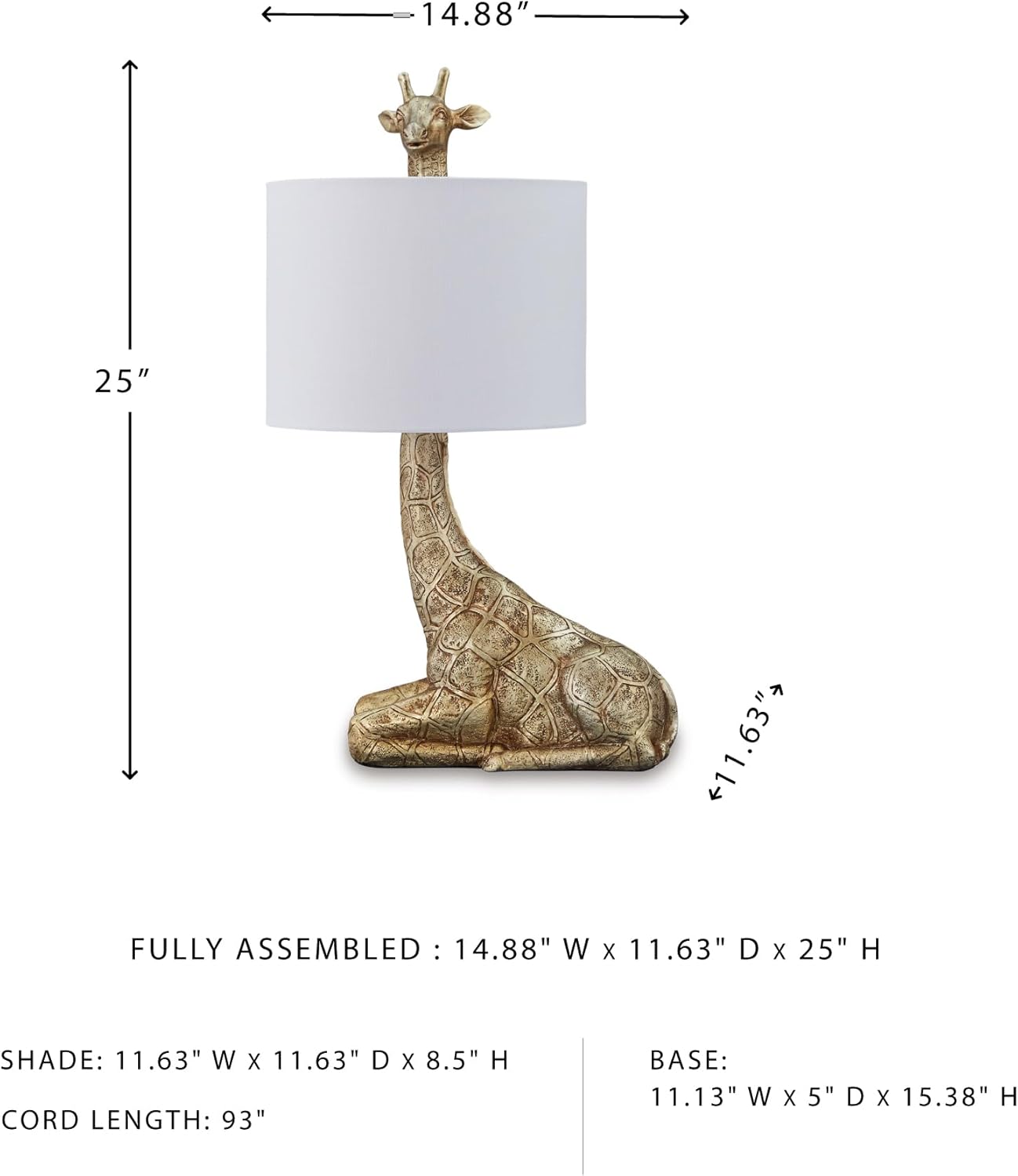 Signature Design by Ashley Ferrison Contemporary Polyresin Giraffe Table Lamp with On-Off Switch, Metallic & White
