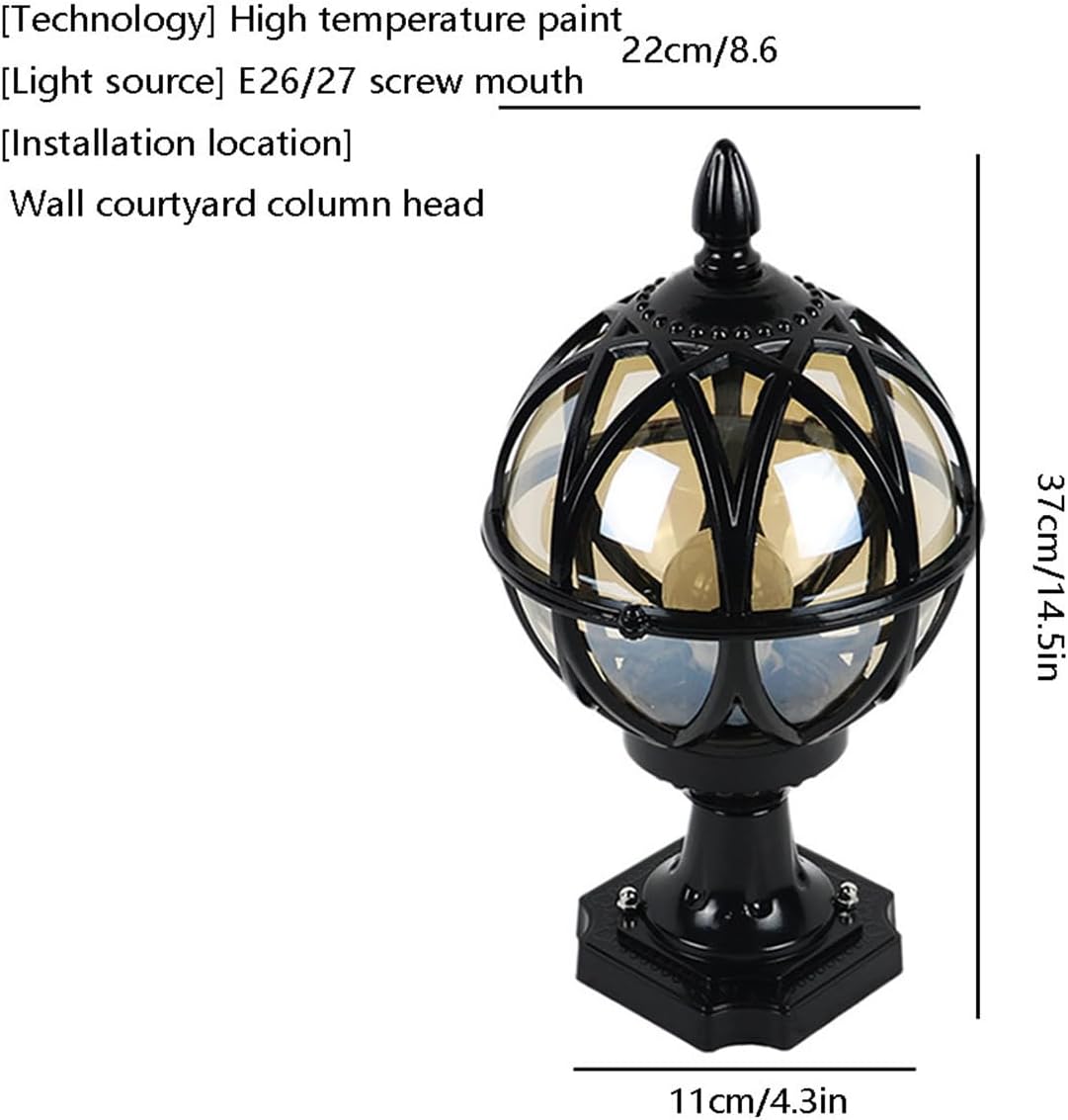 Post Lights Outdoor, Modern Pillar LED Fence Deck Cap Light Lantern Column Lamp E27 for Flat Surface Patio Garden Decoration Lighting, 3000K IP44 Waterproof, Glass Lampshade