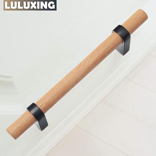 Miniatura 6 de 6 manijas y tiradores de madera para gabinetes de 4.4 pulgadas, manijas de distancia de doble agujero, accesorios modernos para cocina, barra en T