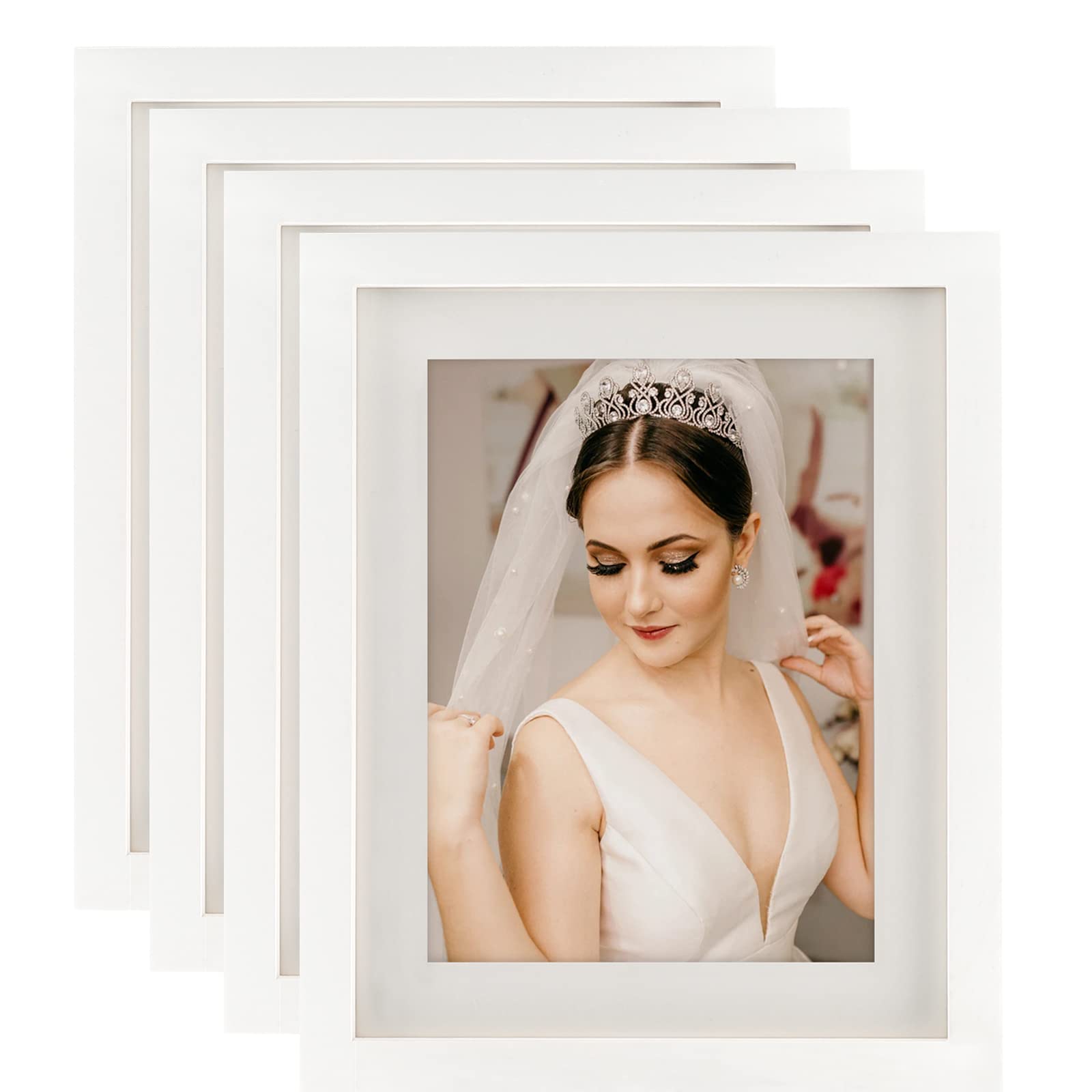 ORIVAN White 8x10 Picture Frames Set of 4 Display Pictures 6x8 with Mat or 8x10 without Mat for Wall and Tabletop Photo Frame