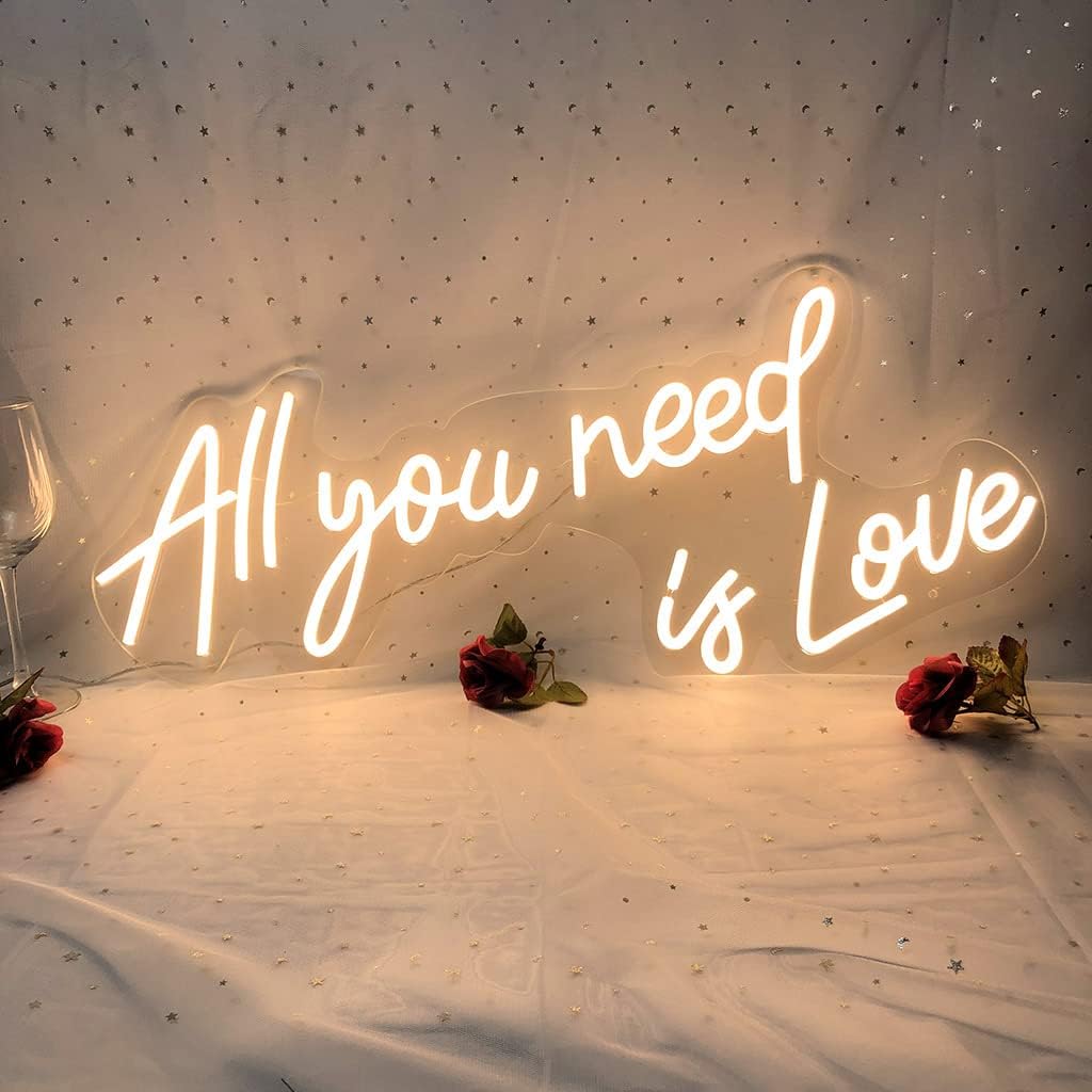 All Your Need is Love Neon Sign,LED Neon Light Sign for Wedding Decor Signs for Bedroom Birthday Party Bachelorette Party Engagement Party Home Wall Room Shop Decoration（23.6IN）