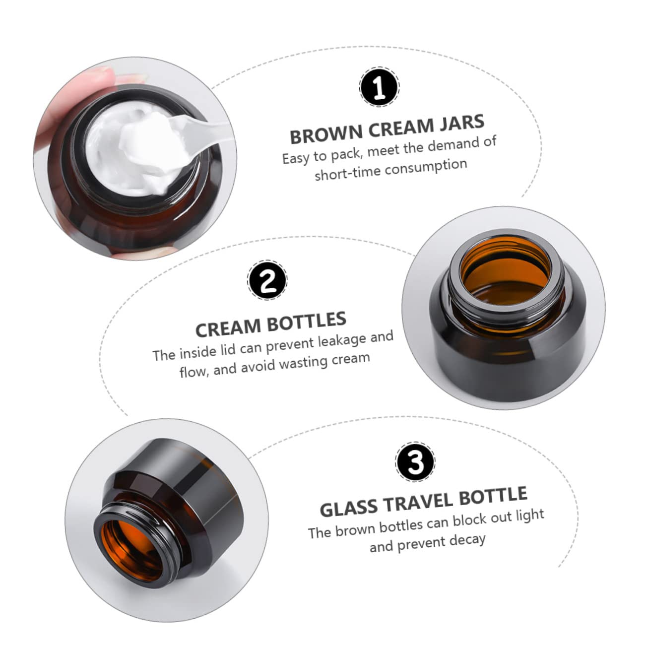 FOMIYES 5pezzi Bottiglie in Vetro Marrone Vuote da Viaggio Barattoli per Crema di Contenitori per Cosmetici Resistenti alla Luce Adatti per Viso Unguenti e Altri Prodotti per Cura
