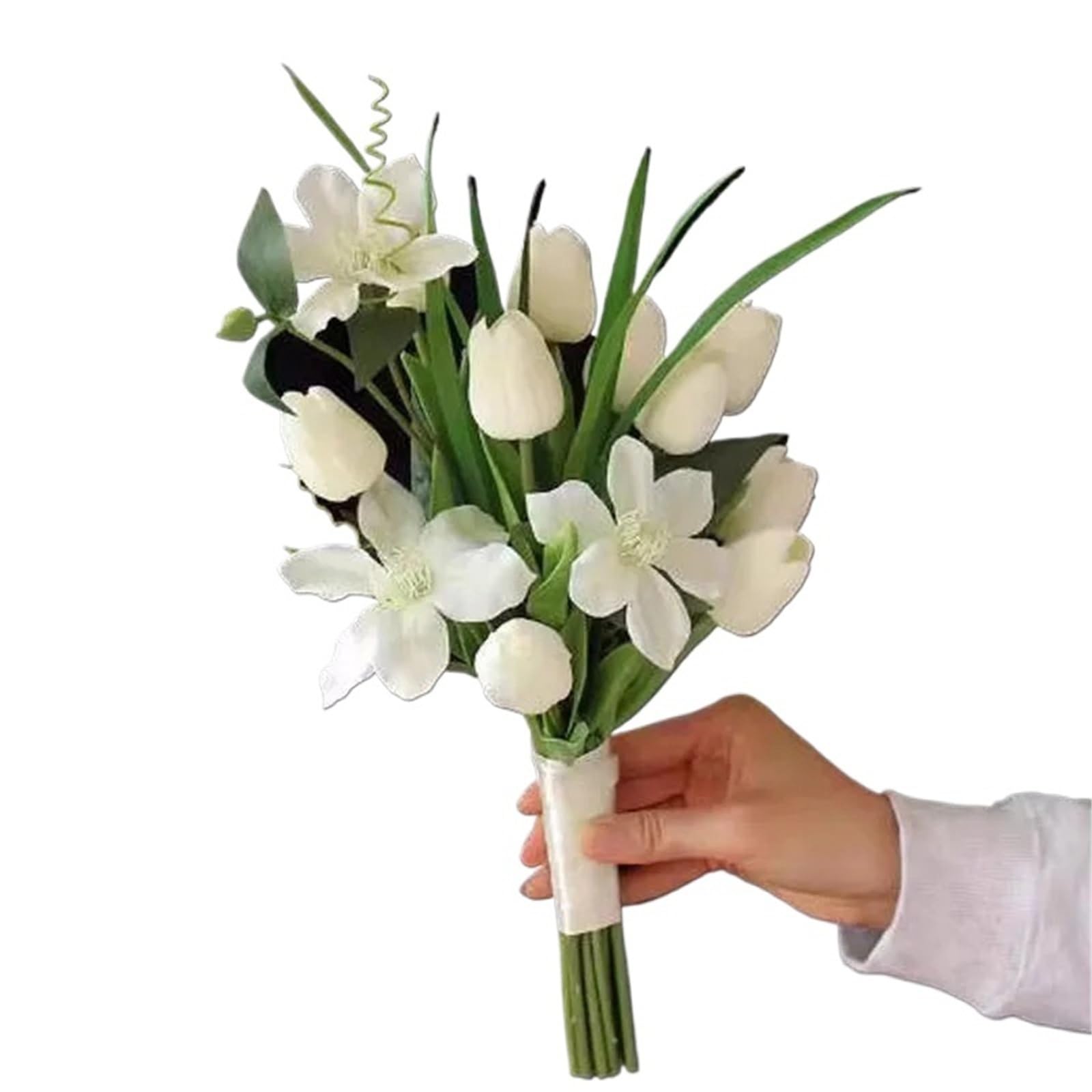 ZRHWSPD Wedding Artificial Bouquet Bride And Bridesmaid Holding Flowers White Imitation Orchid Tulips(Color 9)