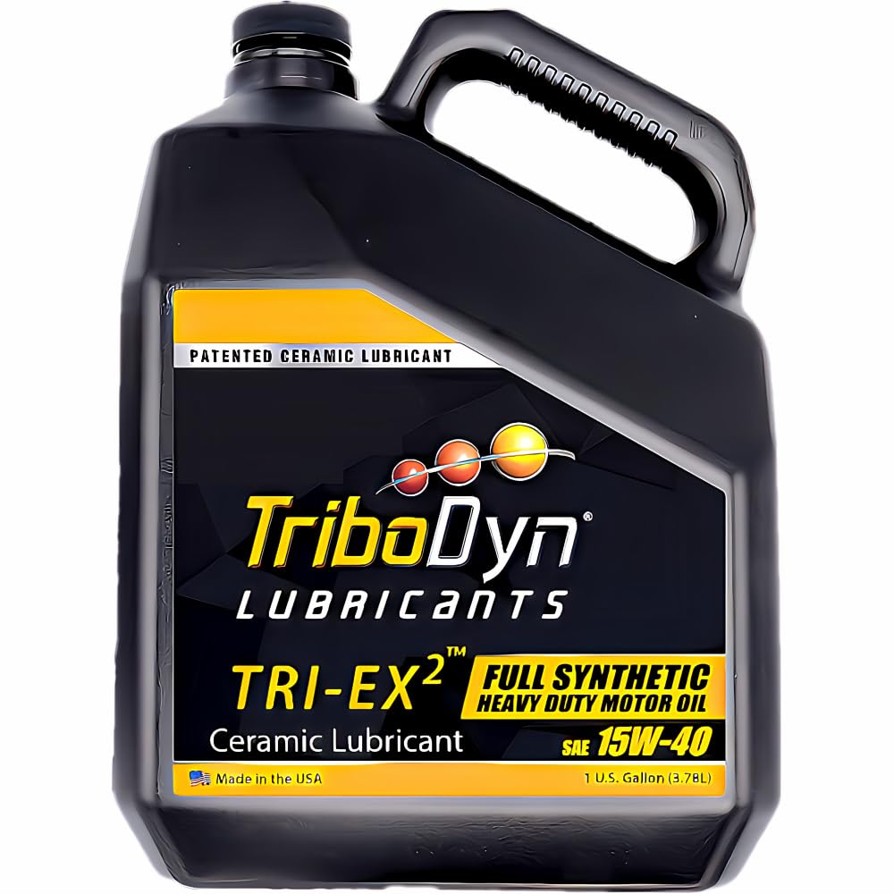 TRI-EX2 15W-40 Heavy Duty Full Synthetic Motor Oil with Patented Ceramic Lubricant, Dry-Start Prevention, Fuel Efficiency, Dyno-Tested, API CK-4, for Diesel Trucks (15W-40, 1 Gallon)