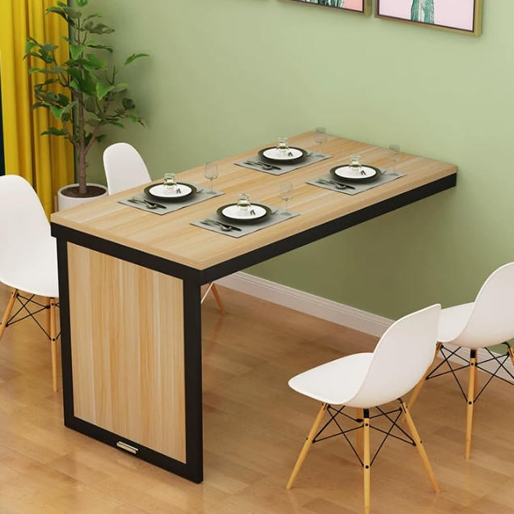 KLGFBDC Wall-Mounted Folding Table - Compact Drop Leaf Workbench for Small Spaces Versatile Floating Bar Table 80x60cm (31.5x23.6in) - Walnut Finish