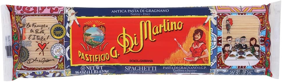 Pastificio Di Martino - Spaghetti Pasta 16oz (1 Pack) Made with 100% Italian Durum Semolina Wheat, Spaghetti Noodles Made in Italy, High in Protein & Fiber - Non-GMO Organic Pasta Noodle, Bronze Die (1 Pack)
