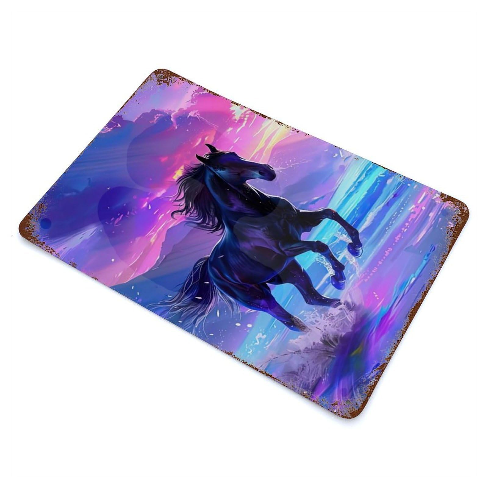 Weathered Tin Sign with Majestic Horse Galloping at Sunset Design 11.8"x7.9", for Shed, Workshop And Garage Wall Decor, Decorative Metal Wall Art