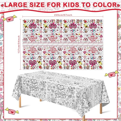 Image of OHOME Valentines Coloring Tablecloth - Valentines Decorations |Valentines Crafts for Kids- Valentines Gifts Decor Accessories Party Favors Classroom School Valentine Backdrop,54 inch x 88 inch