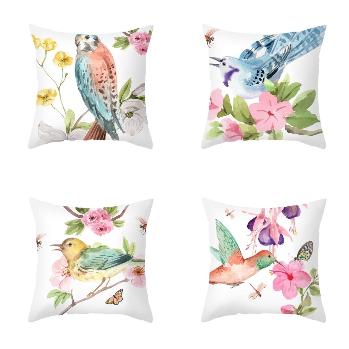 Chenlane Silk Pillow Covers Modern Outdoor Cushion For Patio Furniture Clearance Flower And Bird Art Painting, Oversized Couch Girl Private Customisation 40x40 cm, 4Pcs