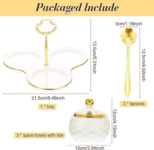 Miniatura 2 de Lallisa 3 piezas de azucarero de porcelana de golf para condimentos de cerámica en forma de golf con 1 bandeja recipiente de sal con tapa y cuchara,