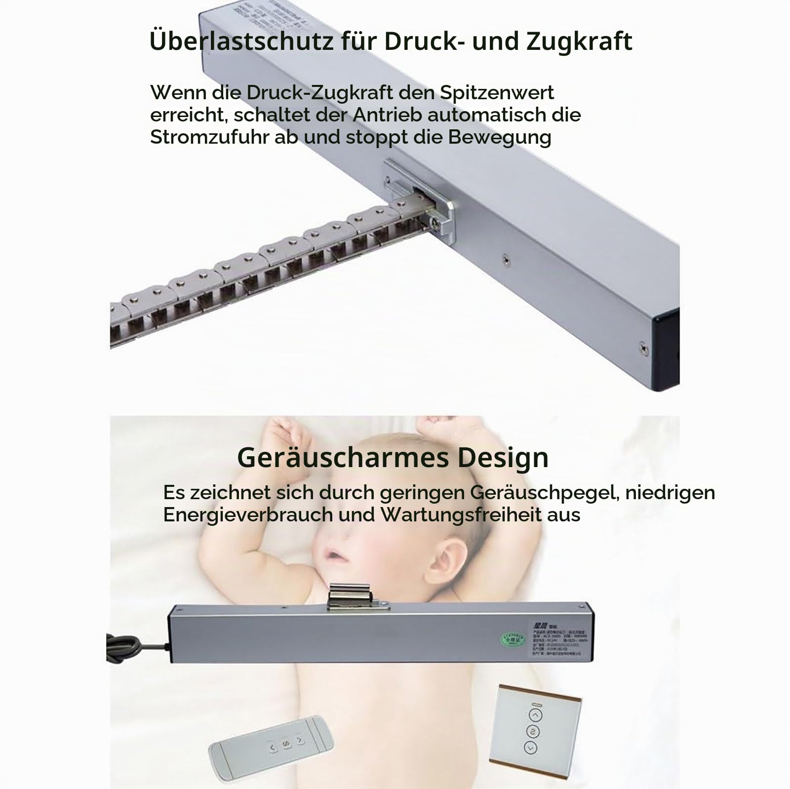 2V Automatischer FensteröFfner, Elektrischer Ketten-FensteröFfner-Antrieb, 300-1000mm Hub, Mit Wandschalter + Fernbedienung, Max. 400N, Dachfenster,600mm