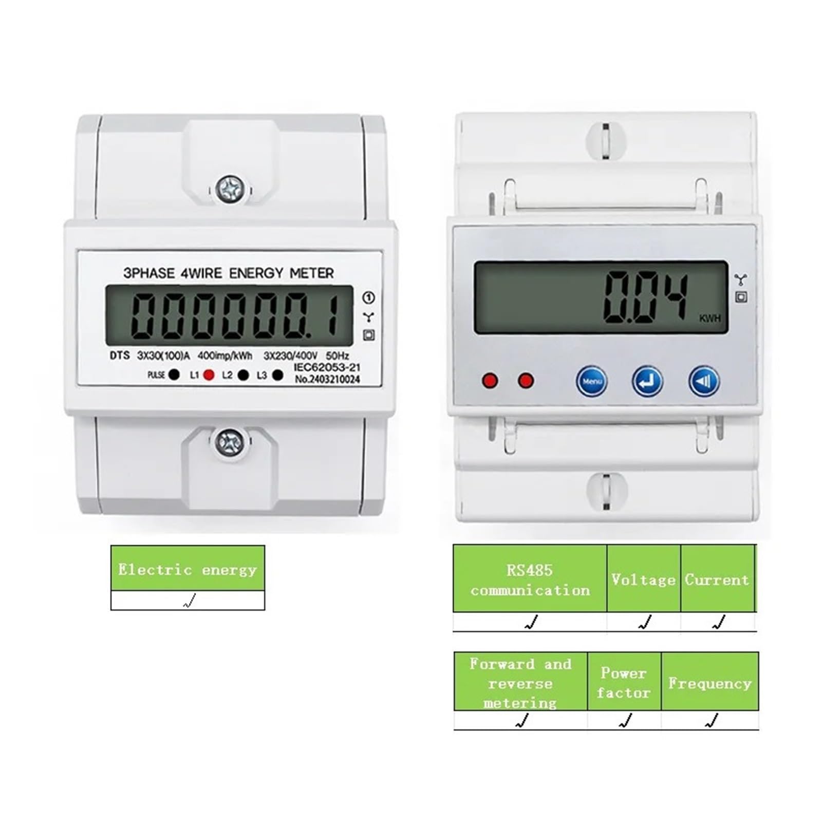 AC 230V 100A LCD Cyfrowy Wyświetlacz Miernik Mocy W Licznikach Energii Inteligentny Licznik Elektryczny 3-fazowy Kwh Amperomierz łAtwy W UżYciu I Bezpieczny(DTS024)