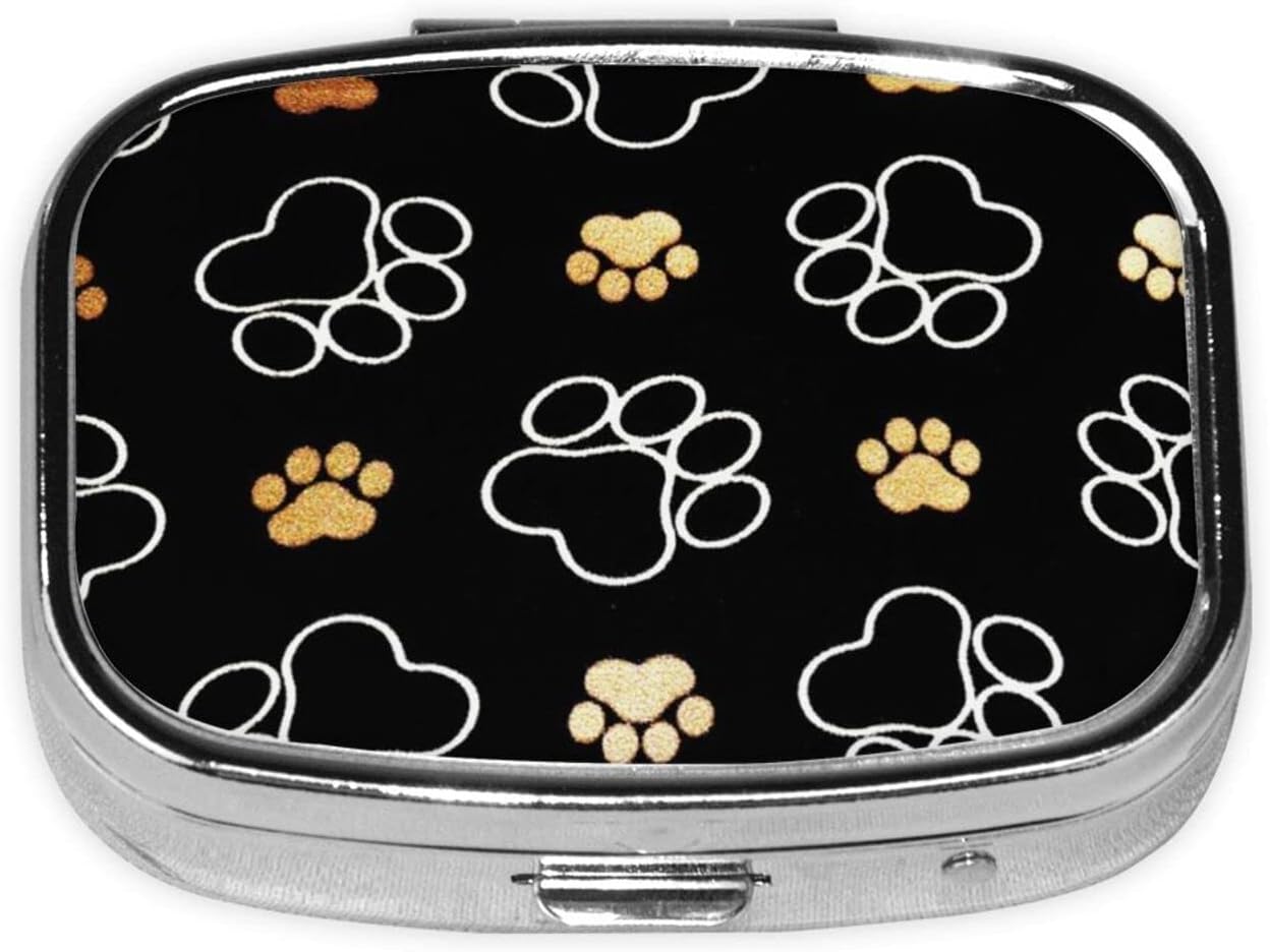 Dog Paw Prints Square Pill Storage Box Travel Portable