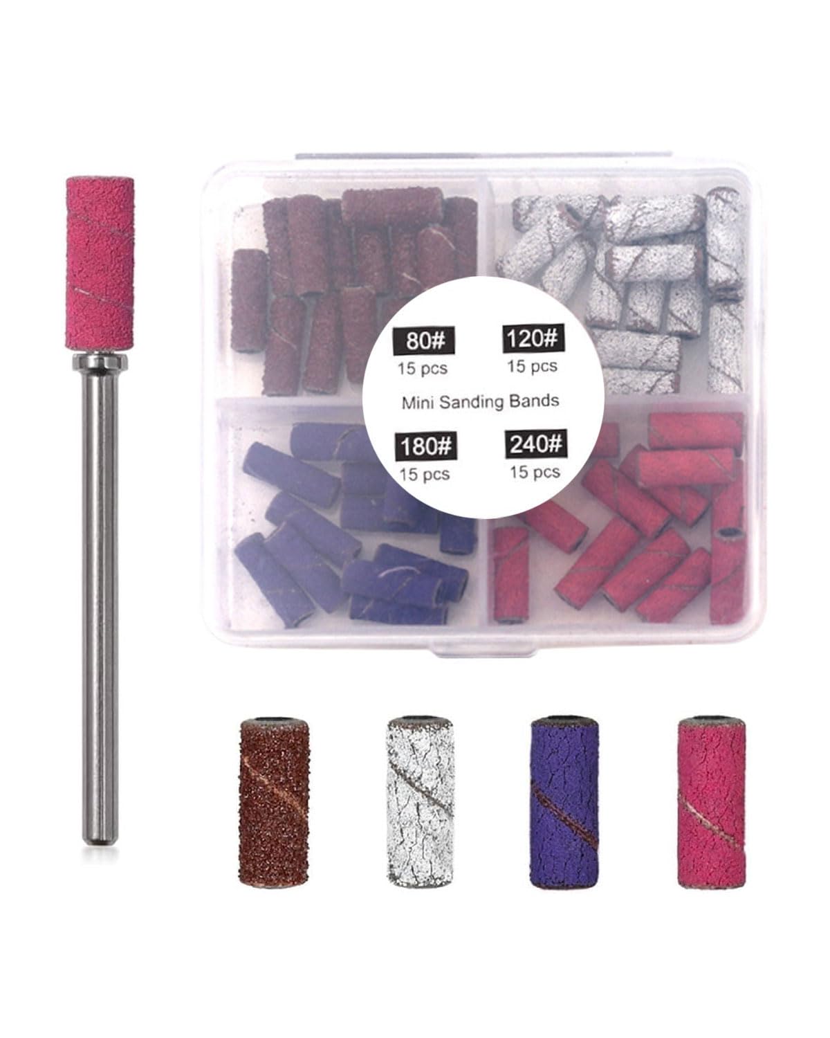 Fresa per Unghie,60 Pcs Abrasivi Fresa Unghie Professionale con 1 Punte,Granulometria 80/120/180/240,Accessoriunghie per Manicure e Pedicure(4 Colori A)