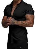 Men&apos;s Muscle Fit Dress Shirts Summer Casual Button Down Short Sleeve High Stretch Wrinkle-Free Shirt
