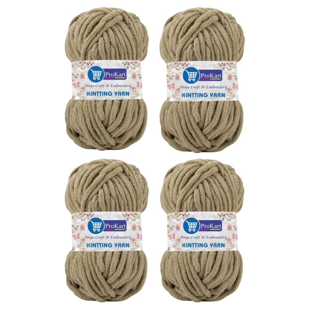 ProKart Premium Blankie Wool, Plush & Cuddly, Chenille Yarn Supersoft Hand Knitting Wool Ball | Blanket Thick/Mottu Yarn Ball Suitable for Hand Knitting and Crocheting for Baby, Adult, Sweaters, caps, Throws, Home Furnishing, Scarves, Blankets (Brown, 100gms x 4 Pack)