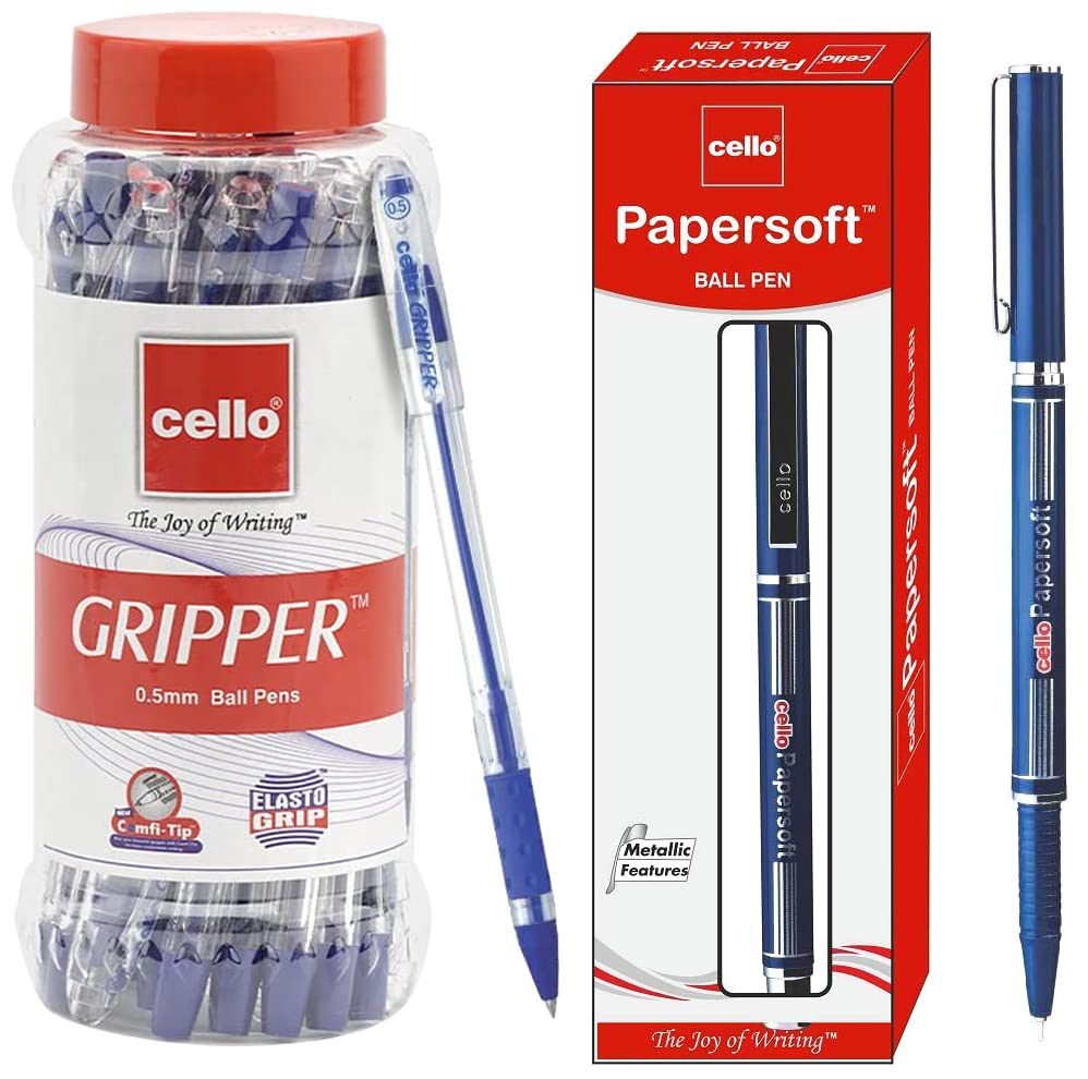 Image of Cello Gripper Ball Pen | Jar of 25 Papersoft Ball Pen (Pack of 10 pens - Blue)