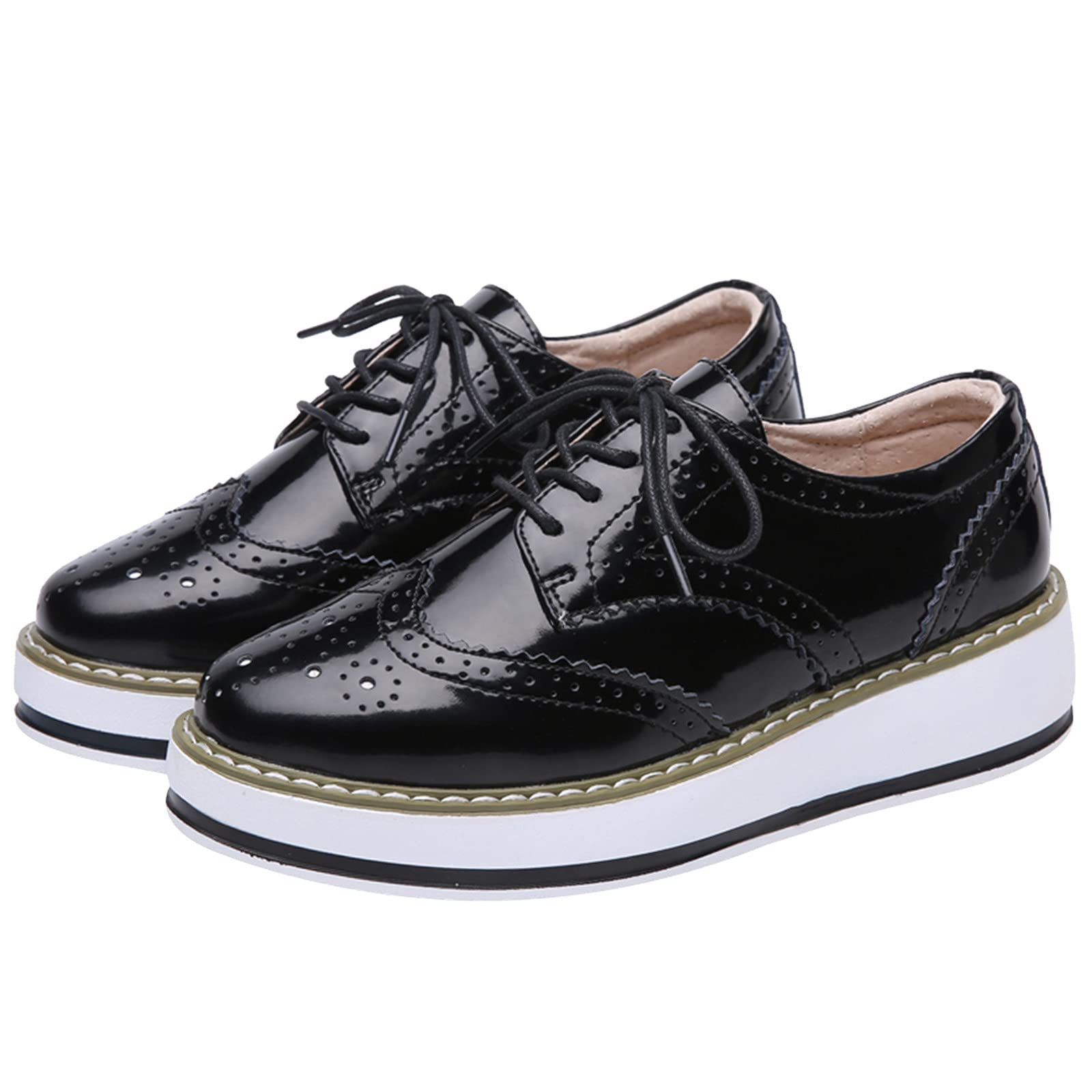 ANUFER Mujer con Cordones Brogues Zapatos Deportivos Casual Plataforma Creepers