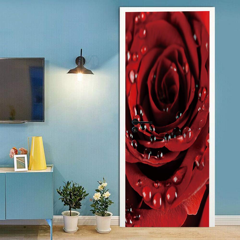 Sticker de porte rose rouge trompe l'œil 88x200cm papier peint imperméable
