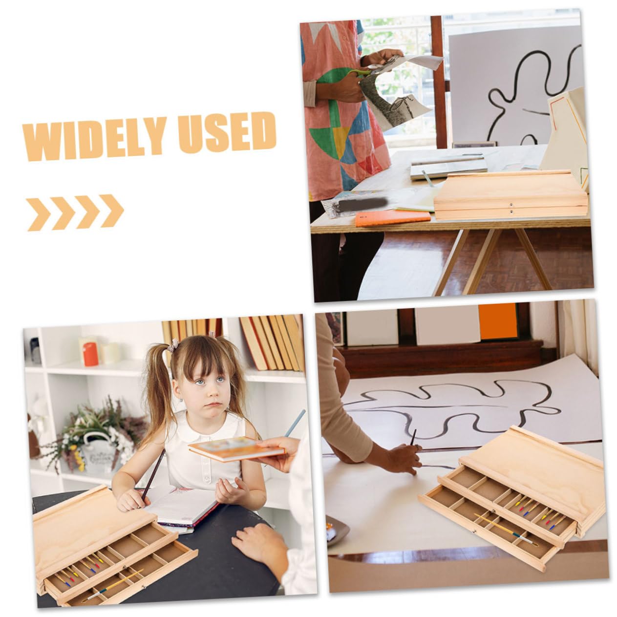 HAPINARY Wooden Painting Storage Box Art Box Double Layer Sketching Pen Organizing Drawer