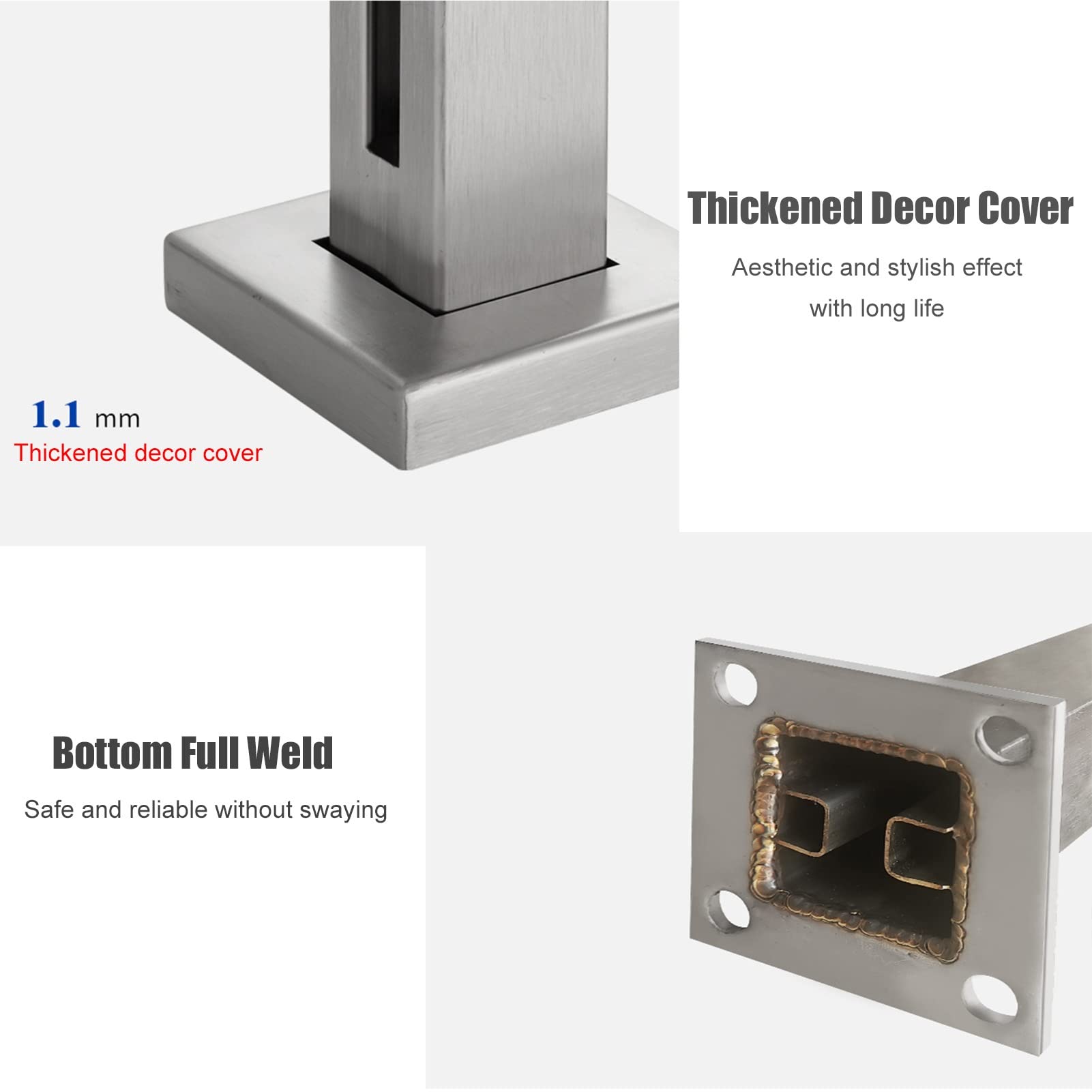 Sistema di ringhiera in vetro in acciaio inossidabile 39.4 "Paletti di guardavia per scale con slot interni da 15 mm Colonne grigie resistenti per la sicurezza e lo stile