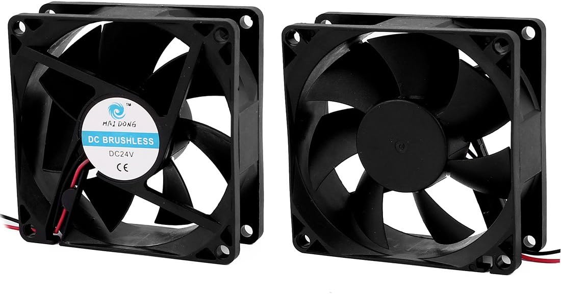 Uxcell a16032500ux0910 2 Piece DC 24V 0.12 Amp 80 mmx25 mm 7 Vanes Cooling Fan for Computer Cases CPU Cooler Radiator, 3.15" Width, 3.15" Length