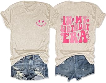 Women Birthday Shirt in My Birthday Era Letter Print T-Shirt Causal Birthday Party Short Sleeve Tops Tee for Girl
