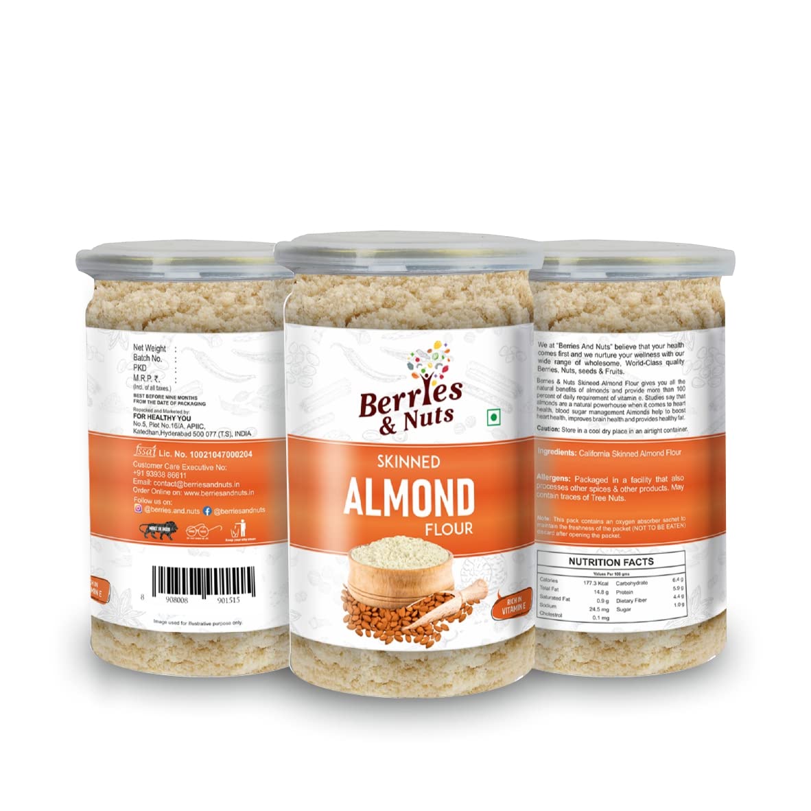 Berries And Nuts Skineed Almond Flour | Badam Powder, Blanched Almond Powder Without Skin | 450 Grams | 3 Bottle of 150 Grams (B0B51KS2L6) Amazon Price History, Amazon Price Tracker
